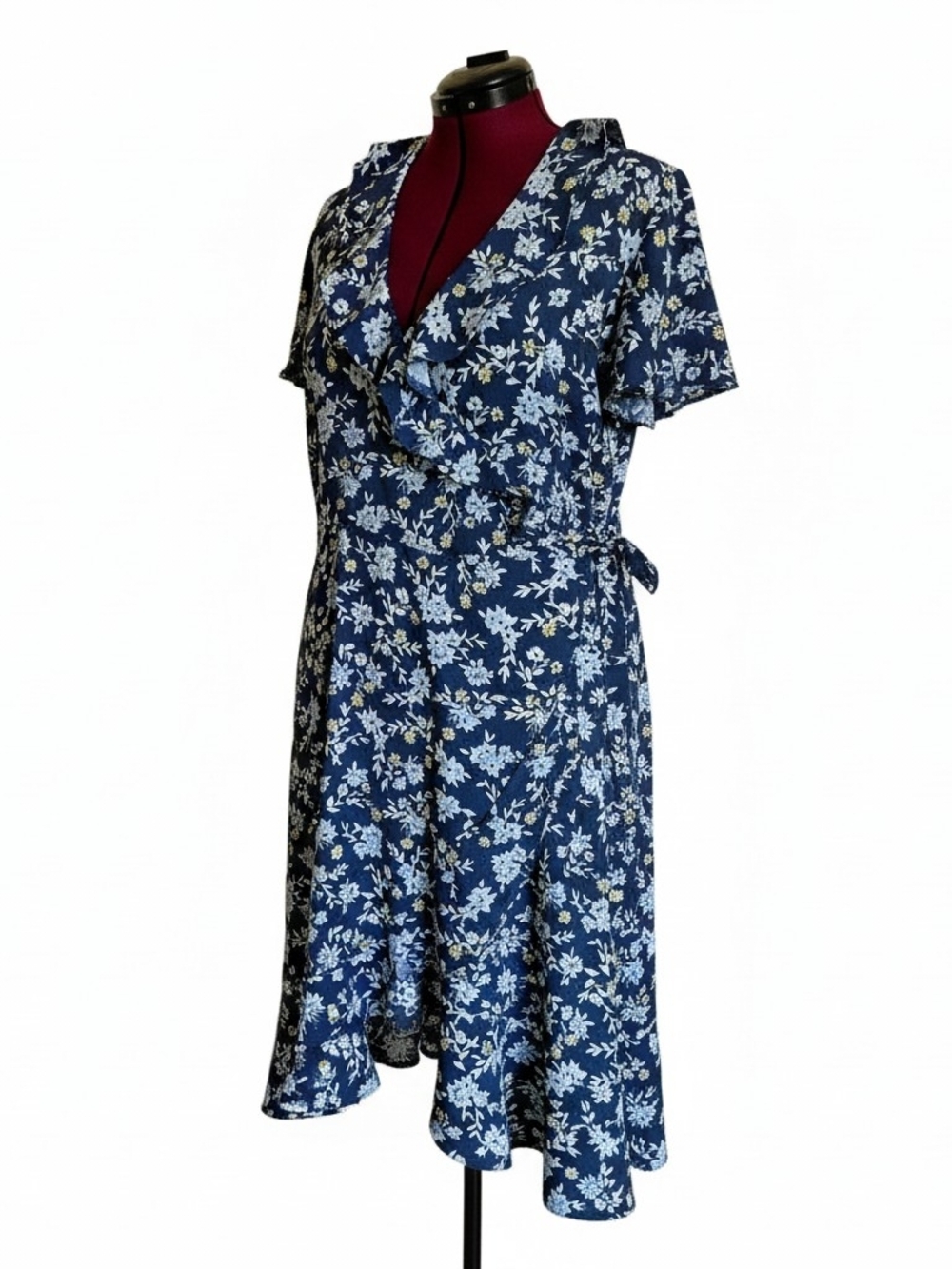 Time and Tru Navy Floral Wrap Midi Dress